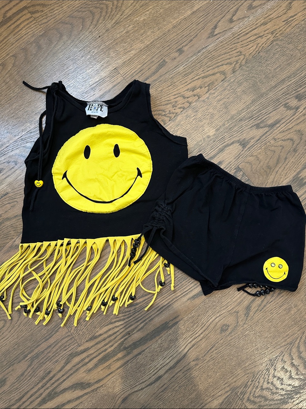 Hope Jeans Kids Smiley Fringe Set - Black & Yellow